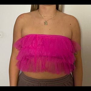 PrettyLittleThing Pink Tutu Mesh Cropped Top.